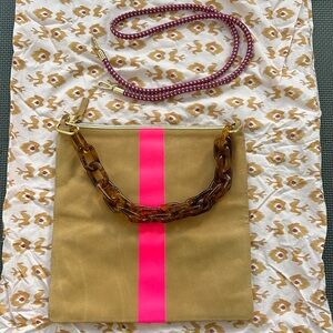 Clare V foldover clutch handbag leather shortie strap tortoise